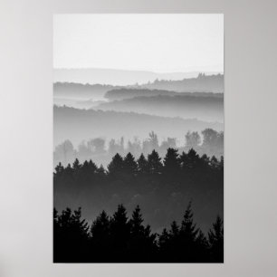 Hazy Forest Hills Black and White Landscape Photo ポスター