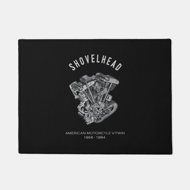 HDオートバイツインショベルヘッドエンジンスケッチバイク ドアマット (正面)