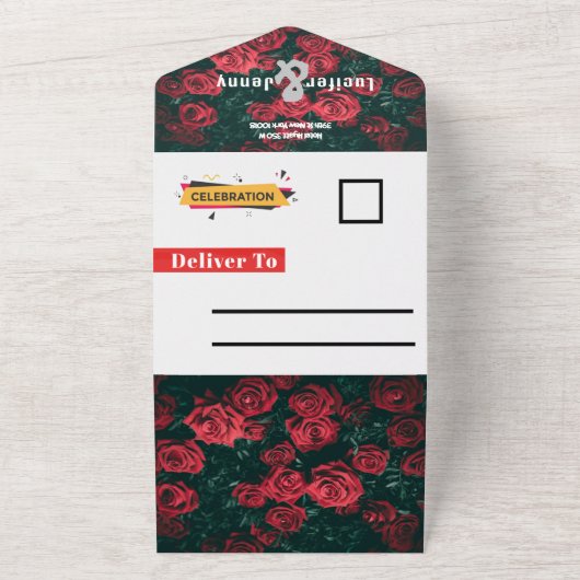 HD写真モダンとアンパサンド結婚のQRコードRSVP オールインワン招待状 (外側)