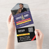 HD写真モダンとアンパサンド結婚のQRコードRSVP オールインワン招待状 (貼ってはがせる)