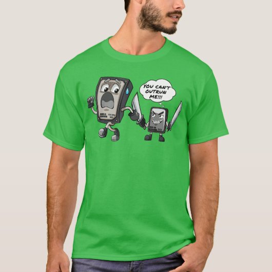 HDD VS SSD ゲーミングとコンピューターおもしろ雑貨 フレン Tシャツ (正面)