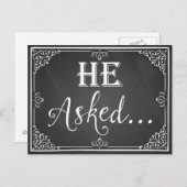 "He"頼婚約カード写真プロップchalkboard 案内ポストカード (正面/裏面)