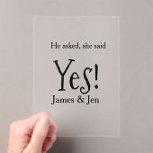He asked she said yes engagement party name simple アクリル招待状 (インサイチュ (ポータブル))