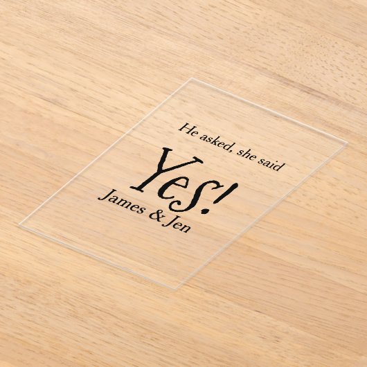 He asked she said yes engagement party name simple アクリル招待状 (レイダウン)