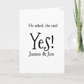 He asked she said yes engagement party name simple カード (正面)