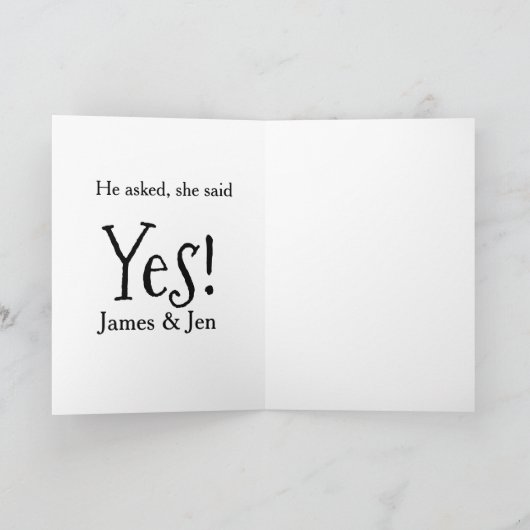 He asked she said yes engagement party name simple カード (内部)