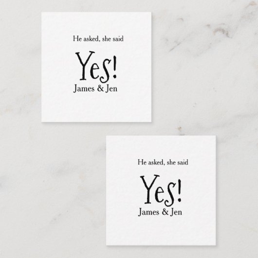 He asked she said yes engagement party name simple スクエア名刺 (正面/裏面)