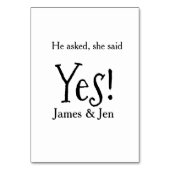He asked she said yes engagement party name simple テーブルナンバー (裏面)