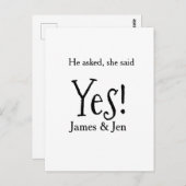 He asked she said yes engagement party name simple ポストカード (正面/裏面)