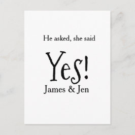 He asked she said yes engagement party name simple ポストカード