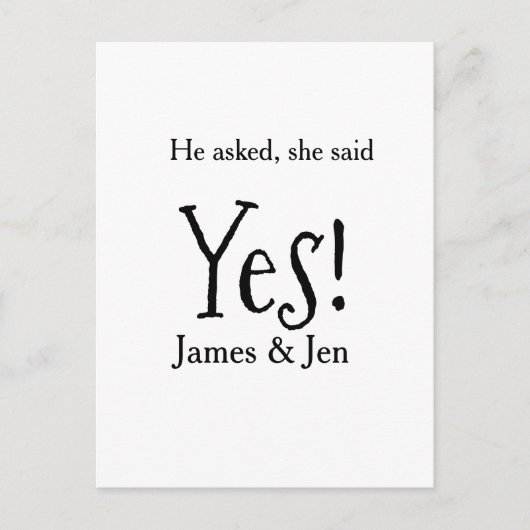 He asked she said yes engagement party name simple ポストカード (正面)