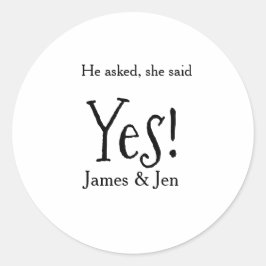He asked she said yes engagement party name simple ラウンドシール