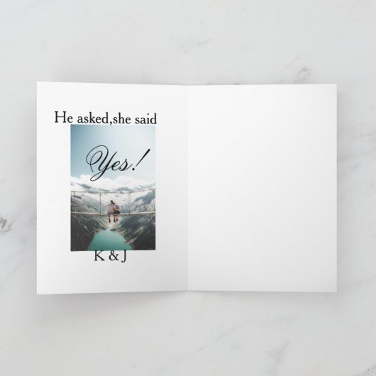He asked she said yes engagement photo name stylis カード (内部)