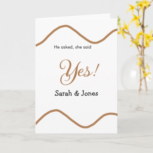 He asked she said yes engagement simple minimal  カード (黄色い花)