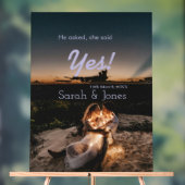 He asked she said yes engagement simple photo blue アクリルサイン (ニュートラル)