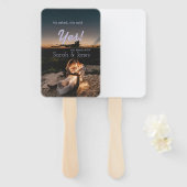 He asked she said yes engagement simple photo blue ハンドファン (正面&裏面)