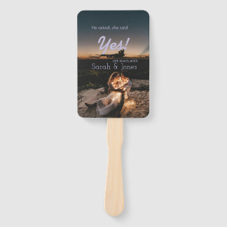 He asked she said yes engagement simple photo blue ハンドファン