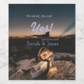 He asked she said yes engagement simple photo blue ワインラベル (シングルラベル)