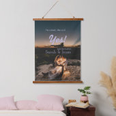 He asked she said yes engagement simple photo blue 吊り下げ型タペストリー (寝室)