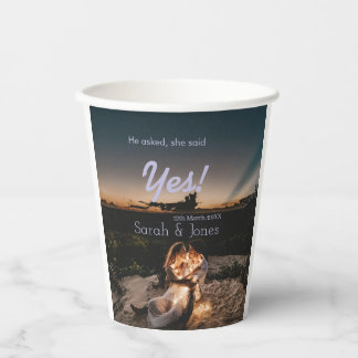 He asked she said yes engagement simple photo blue 紙コップ