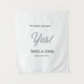 He asked she said yes engagement simple silver dat タペストリー (正面)