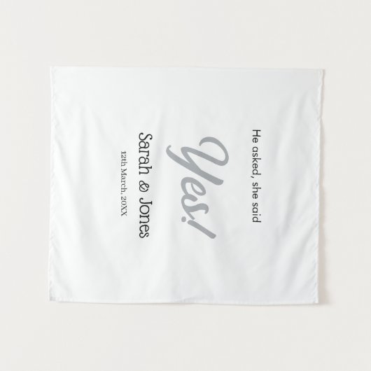 He asked she said yes engagement simple silver dat タペストリー (正面(横))