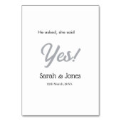 He asked she said yes engagement simple silver dat テーブルナンバー (裏面)