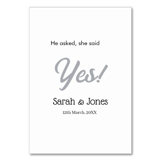 He asked she said yes engagement simple silver dat テーブルナンバー (正面)