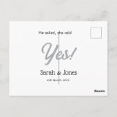 He asked she said yes engagement simple silver dat ポストカード (裏面)