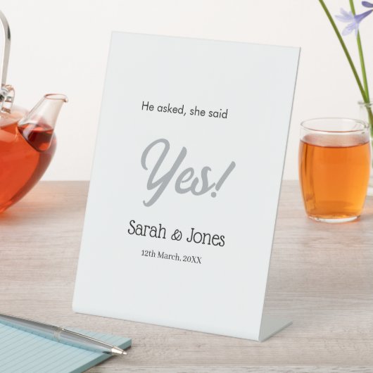 He asked she said yes engagement simple silver dat 台座サイン (インサイチュ)