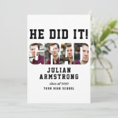 He Did It Graduation 4 Photo QR Code Grad Party 招待状 (スタンド正面)