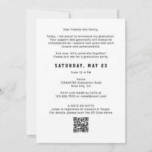 He Did It Graduation Photo QR Code 2026 Grad Party 招待状 (裏面)