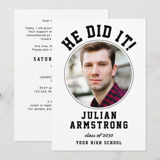 He Did It Graduation Photo QR Code 2026 Grad Party 招待状 (正面/裏面)