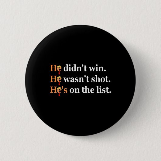 He Didn't Win He-wasn't Shot Funny Trump Design 缶バッジ (正面)