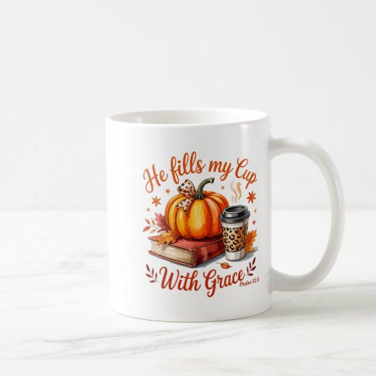 He Fills My Cup With Grace Fall Coffee Pumpkin Chr コーヒーマグカップ (右)