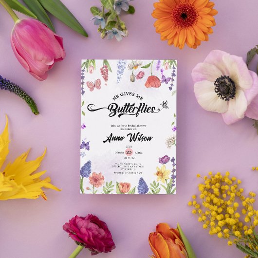  he Gives Me Butterflies Wildflower Bridal Shower 招待状