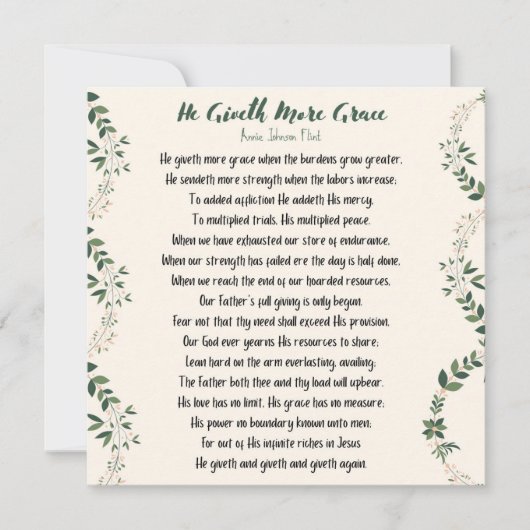 He Giveth More Grace Square Flat Card - Large（大きいカ ノートカード (正面)