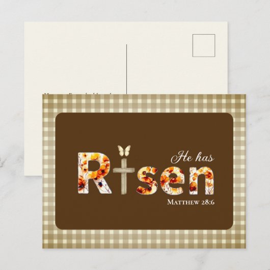 He has Risen Bible Verse Cross Religious Easter  ポストカード (正面/裏面)
