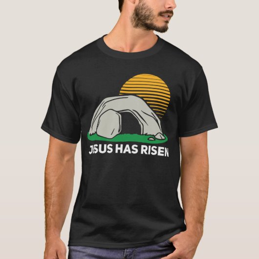 He Has Risen Easter Sunday Cave Jesus Christian Fa Tシャツ (正面)