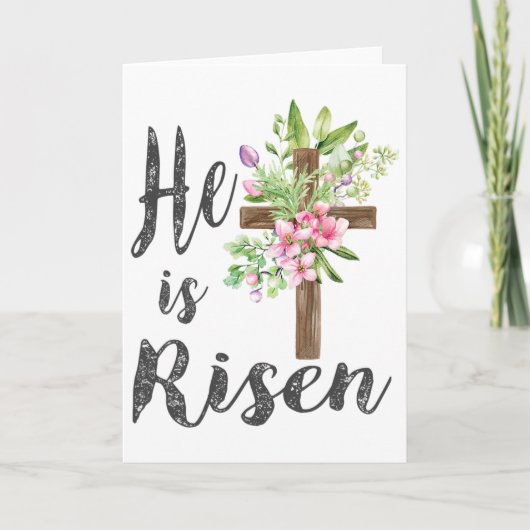 He Has Risen Matthew 286 Floral Cross Christian Ea カード (正面)