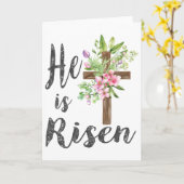 He Has Risen Matthew 286 Floral Cross Christian Ea カード (黄色い花)