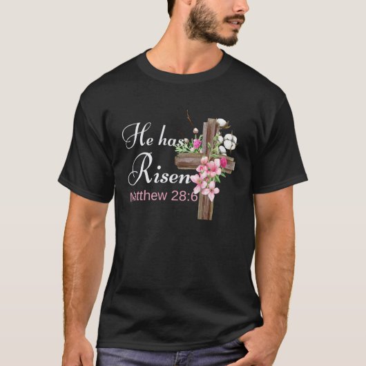 He Has Risen Pink Flower Cross Women Easter Tシャツ (正面)