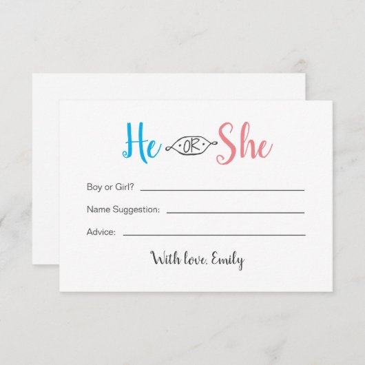 He/Heベビー性表示カード ノートカード (正面/裏面)