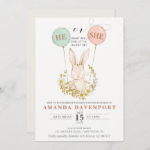 He/He Bunny Balloonsの性別表示招待状