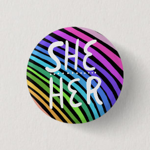 He/Herの発音の手書きレカラフルインボー 缶バッジ