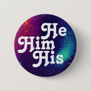 He/Him/Hisのカスタマイズ可能な銀河系の代名詞 缶バッジ