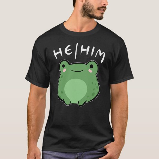 He Him Pronouns Frog Cute LGBT Queer Aesthetic Tシャツ (正面)