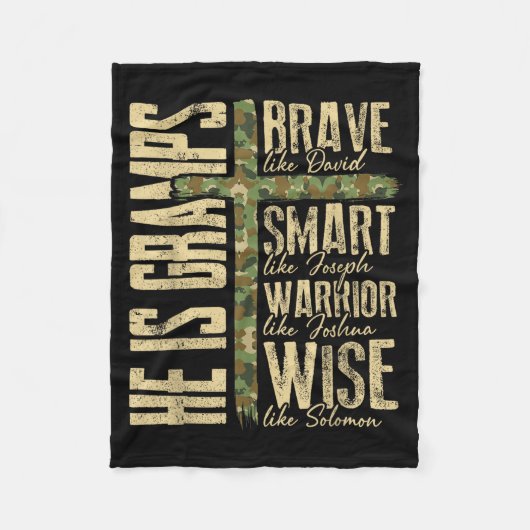 He Is Gramps Camo Religious Father's Day Christian フリースブランケット (正面)
