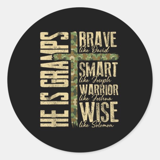 He Is Gramps Camo Religious Father's Day Christian ラウンドシール (正面)