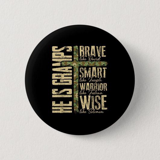 He Is Gramps Camo Religious Father's Day Christian 缶バッジ (正面)